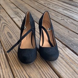 Real black suede high heel shoes size 8